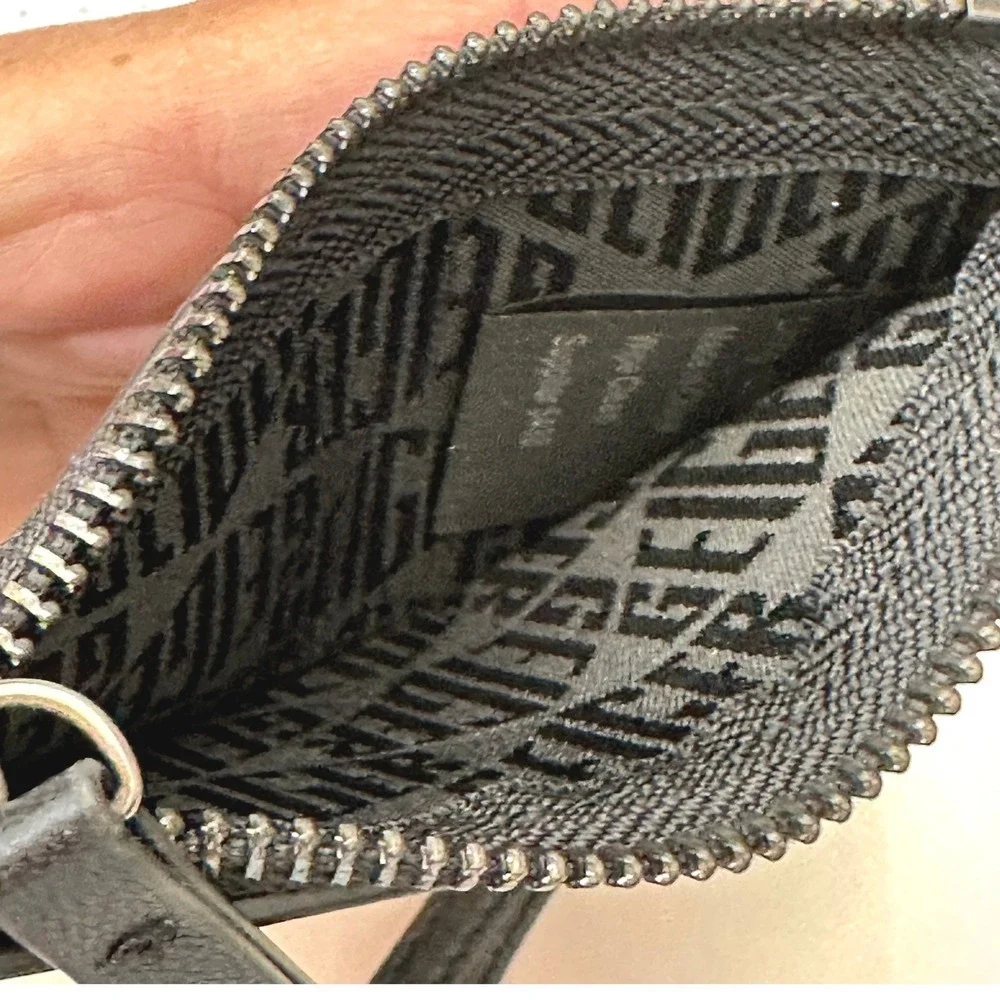 Kurt Geiger London Quilted‎ Card Case Wallet with Lanyard Strap Black Minimalist